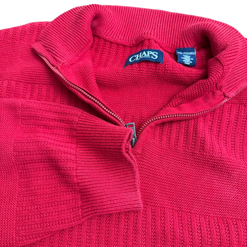 Chaps Mens Red Quarter‎ Zip Pullover Sweater XXL Ribbed Knit